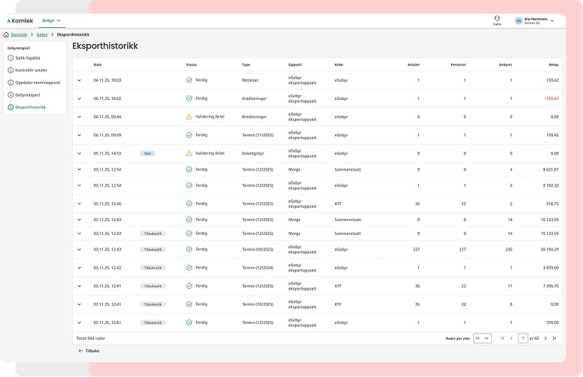 NY_Få god oversikt etter gebyreksport_ - Eksporthistorikk