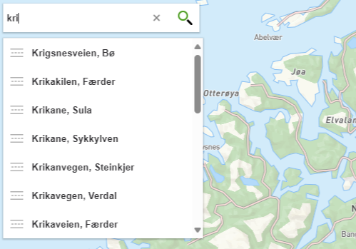 Eksempel på autofullføring av søk