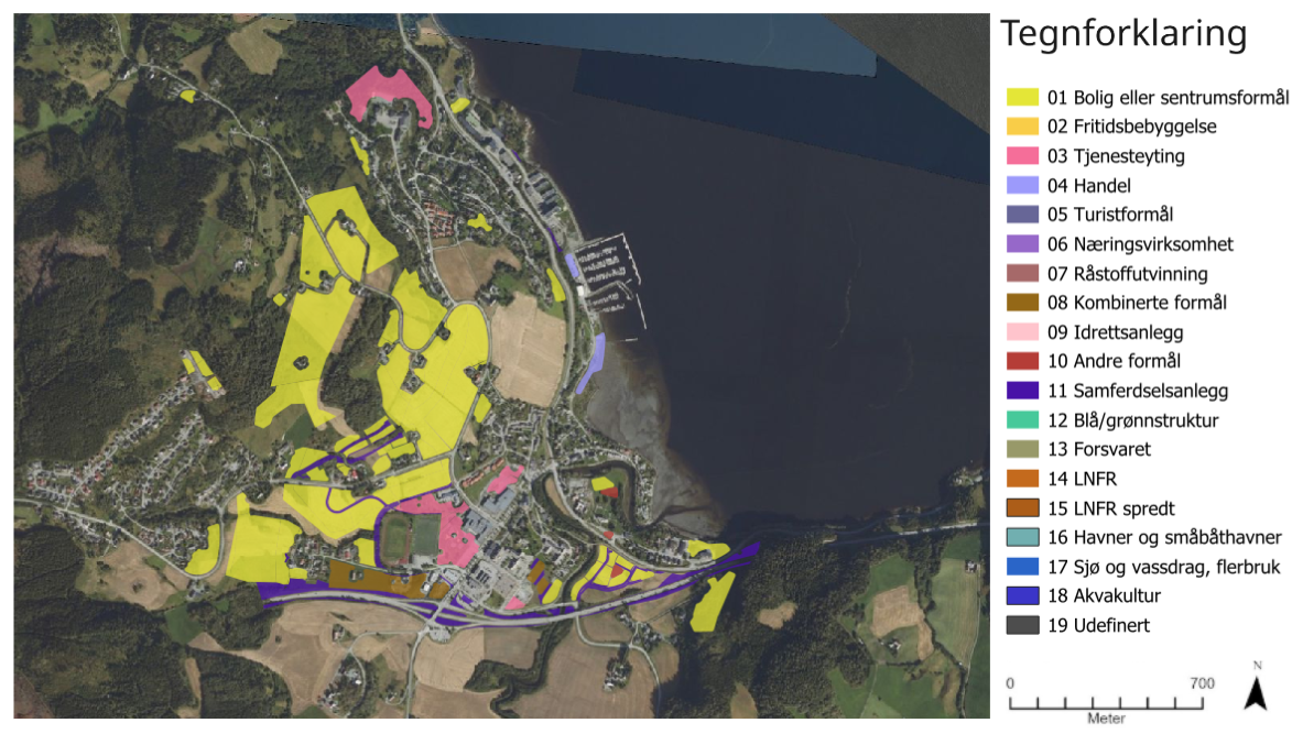 Tegnforklaring for utsnitt av digitalt datasett for planlagt utbygging i Norge