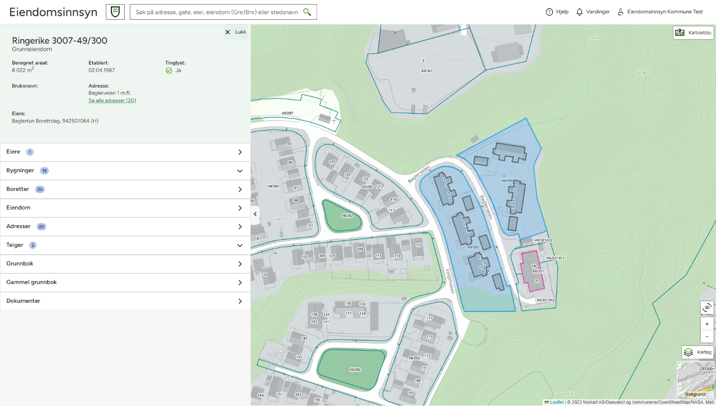 Skjermbilde av Gisline Eiendomsinnsyn med kart og eiendomsinformasjon