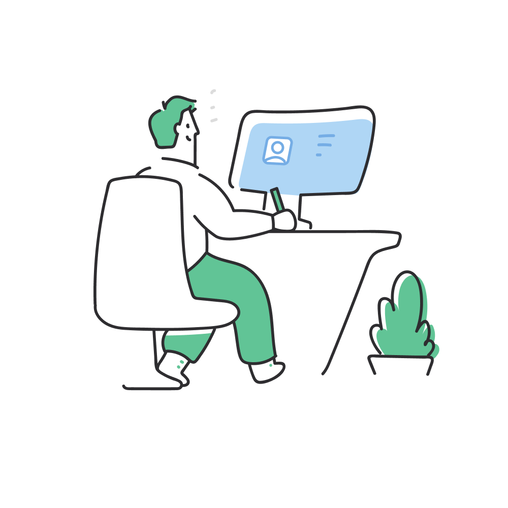 worker, computer, pen, desk, working - Multicolor